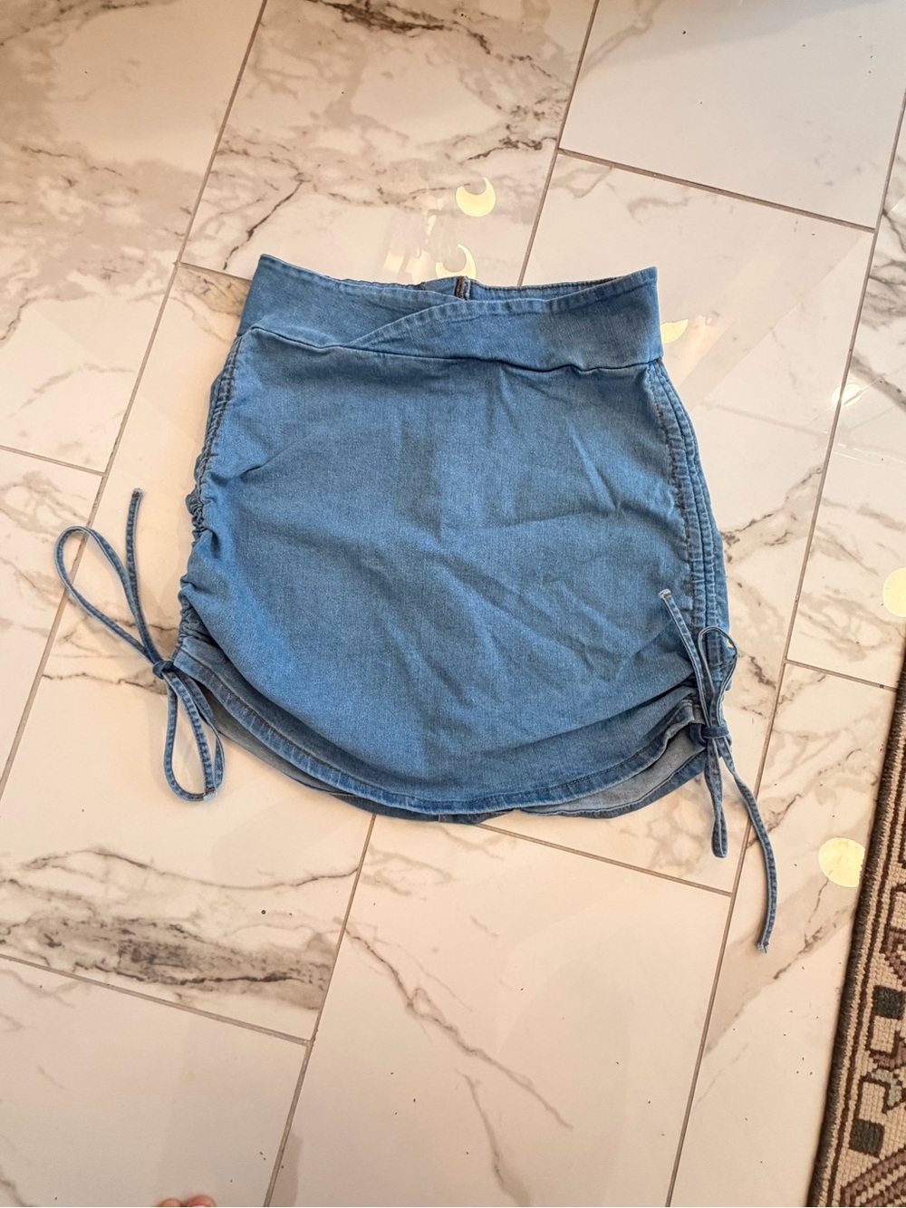 SHEIN Light Blue Side-Tie Ruched Denim Mini Skirt